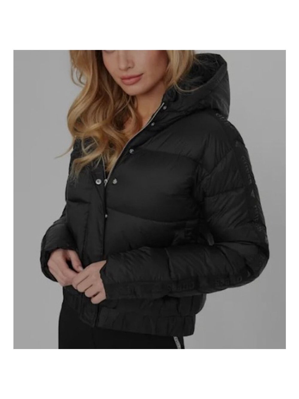 Women's Guess Black Hooded Puffer Jacket Size L